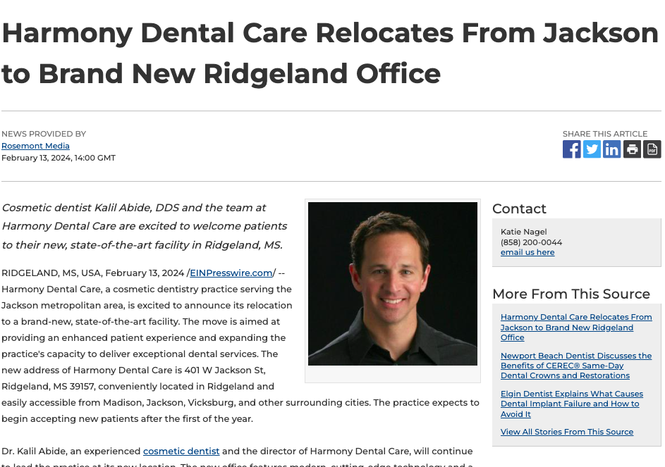 Cosmetic dentistry practice Harmony Dental Care relocates to Ridgeland, MS