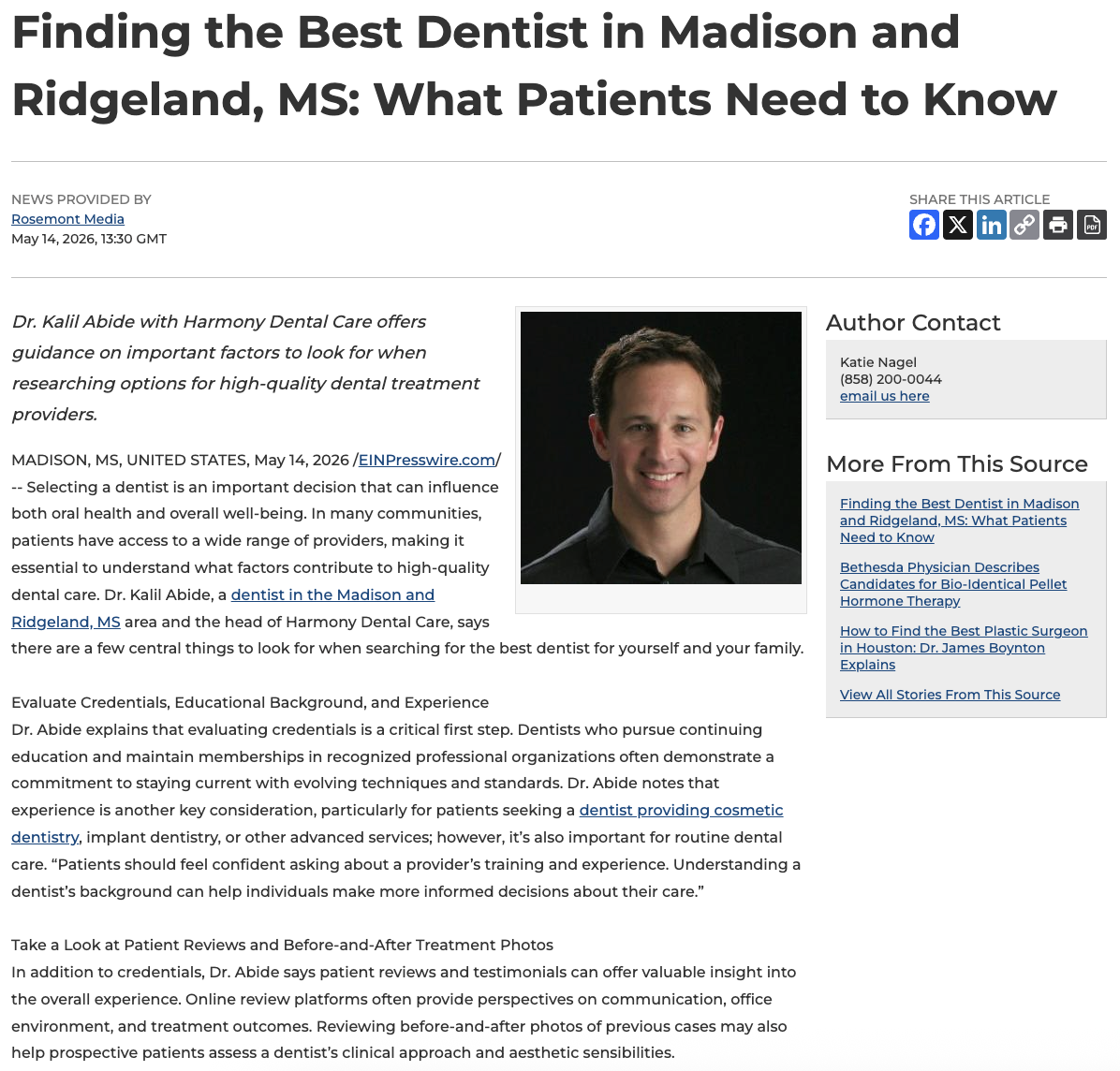 Dr. Kalil Abide of Harmony Dental Care explains how to find the best dentist in the Madison and Ridgeland, Mississippi area.